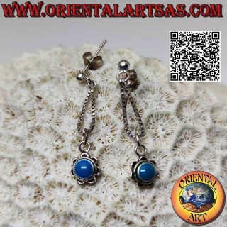 Orecchini in argento da lobo con fiorellino con turchese centrale pendente a catenina