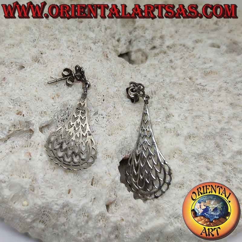 Pendientes de lóbulo de plata con placa colgante calada (corazones)