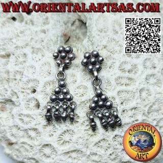 Pendientes de plata con bolas, lóbulo hexagonal con triángulo 3x3 y colgantes