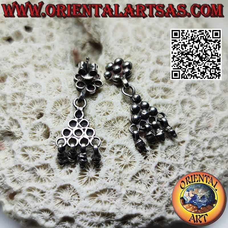 Orecchini in argento a palline, esagono da lobo con triangolo 3x3 e pendenti