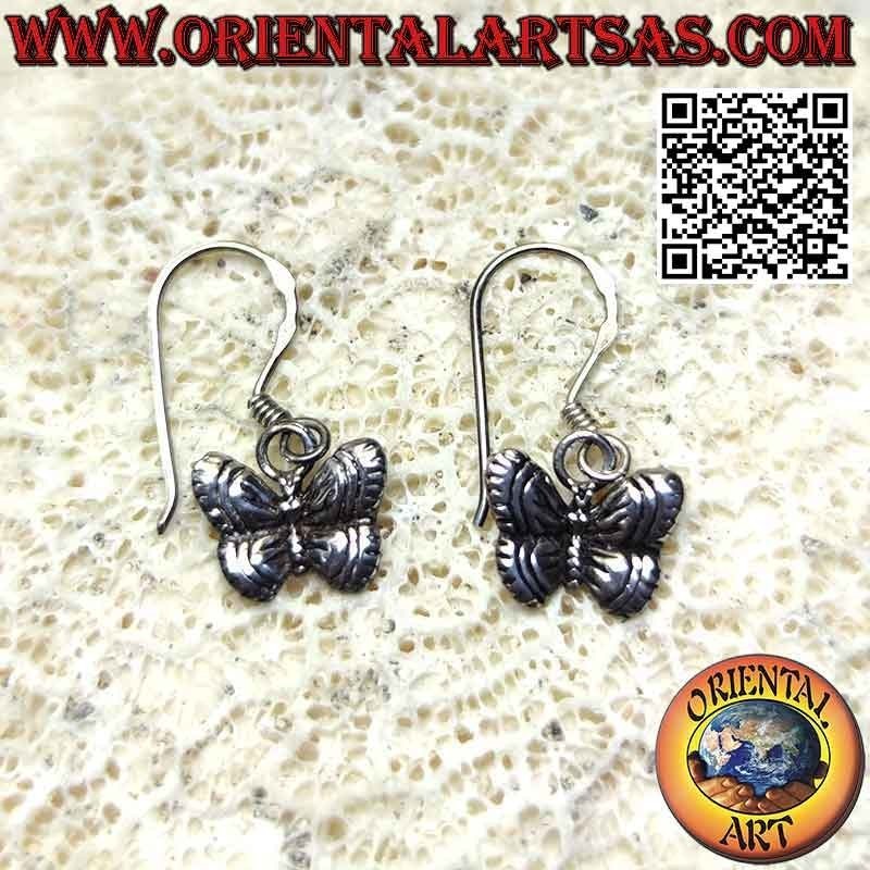 Silver leverback earrings with butterfly pendant
