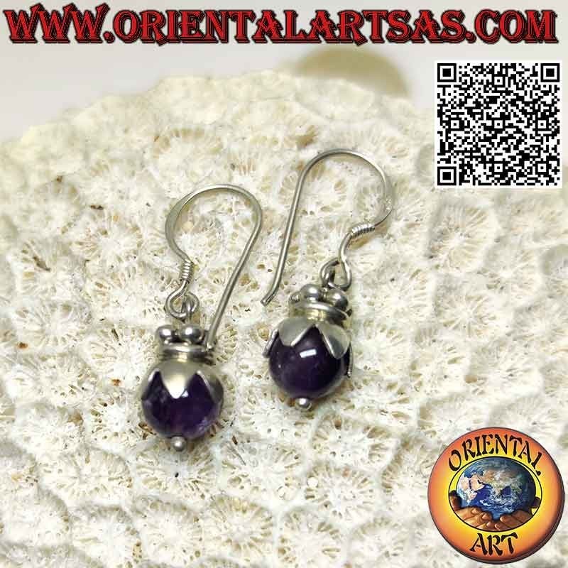 Pendientes de plata con cierre de amatista y esfera con capuchón