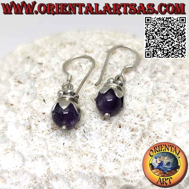 Pendientes de plata con cierre de amatista y esfera con capuchón