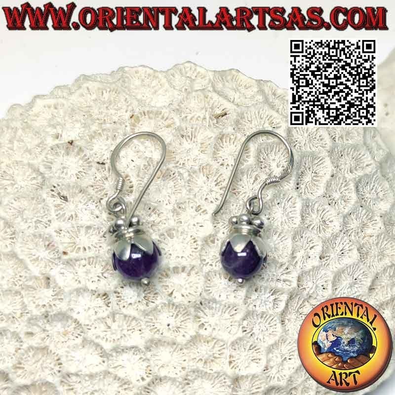 Pendientes de plata con cierre de amatista y esfera con capuchón