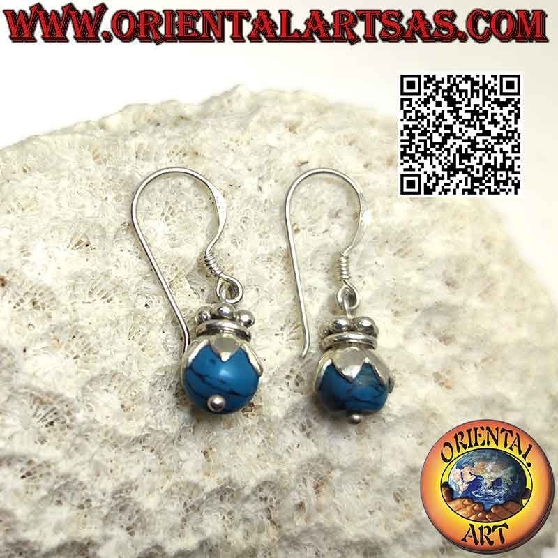 Silver leverback earrings with turquoise sphere with hood