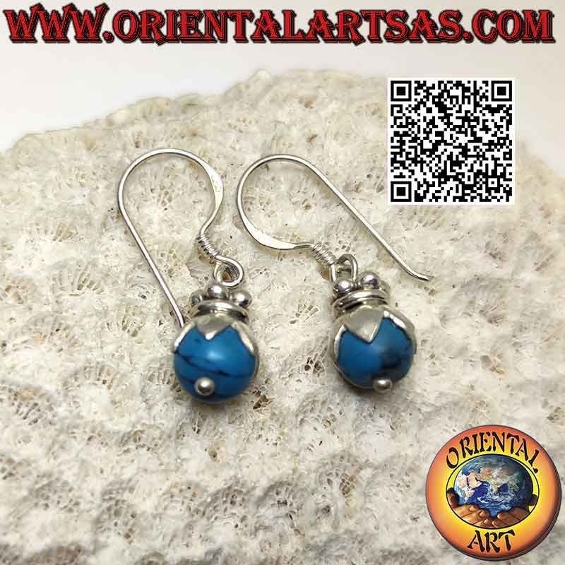 Orecchini in argento a monachella con sfera di turchese con cappuccio