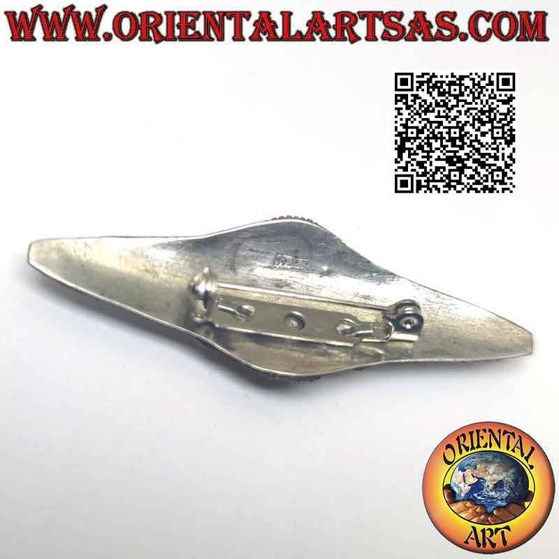 925 ‰ silver brooch with natural oval amethyst, 4 14 karat gold plaques and stud decoration