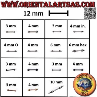 Piercing barbell droit en acier chirurgical (316L) 12 mm x 1,2 mm d'épaisseur