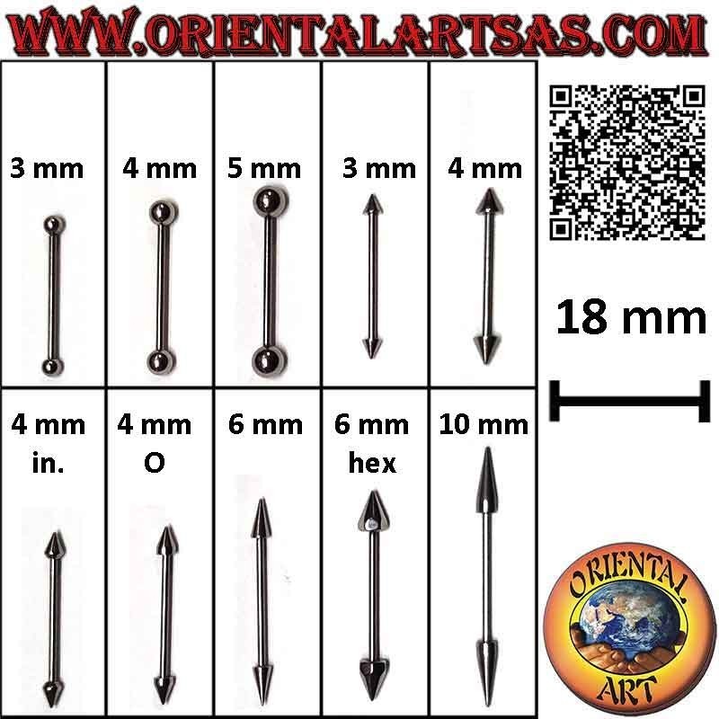 Piercing barbell droit en acier chirurgical (316L) 18 mm x 1,2 mm d'épaisseur