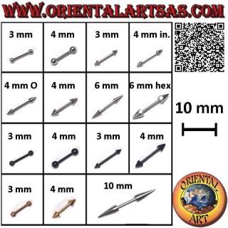 Piercing barbell droit en acier chirurgical (316L) 10 mm x 1,2 mm d'épaisseur