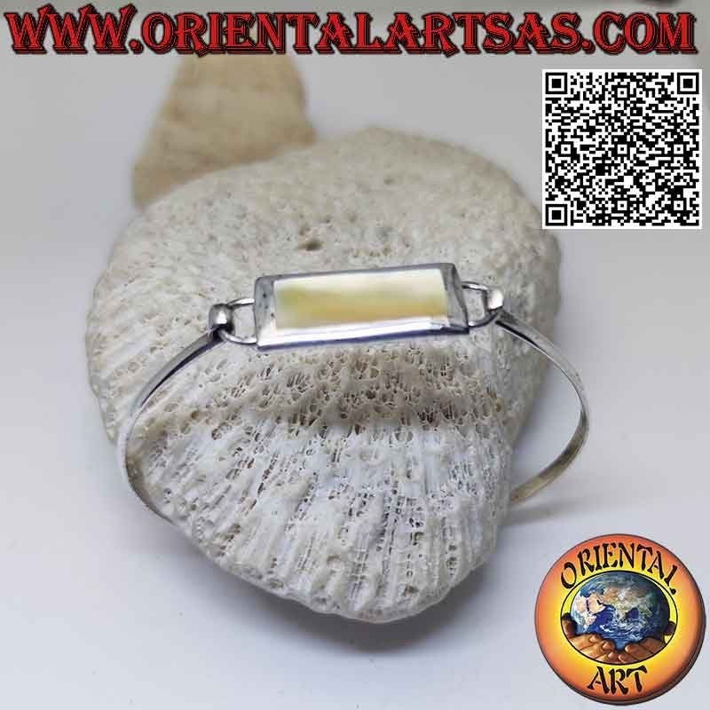 Pulsera rígida lisa de plata 925 ‰ con hilo de nácar rectangular (cierre entrelazado) (B)