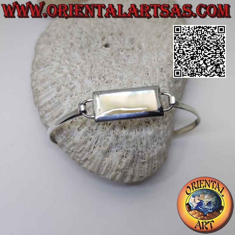 Glattes starres Armband aus 925 ‰ Silber mit rechteckigem Perlmuttdraht (Verschluss) (B)