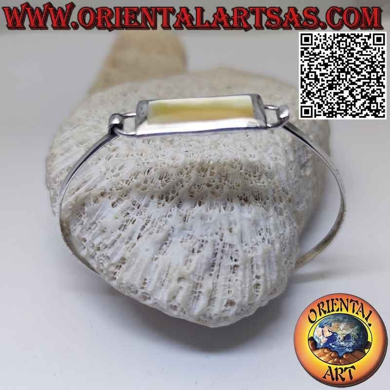 Pulsera rígida lisa de plata 925 ‰ con hilo de nácar rectangular (cierre entrelazado) (B)