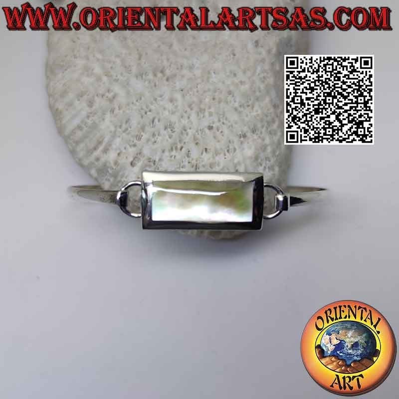Smooth rigid bracelet in 925 ‰ silver with rectangular mother-of-pearl wire (interlocking clasp) (B)