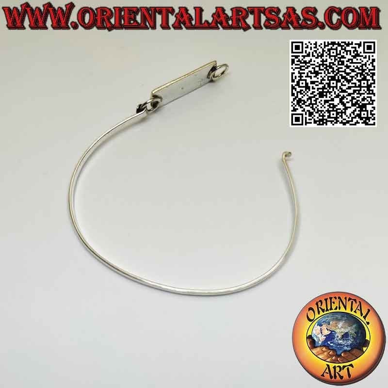 Smooth rigid bracelet in 925 ‰ silver with rectangular mother-of-pearl wire (interlocking clasp) (B)