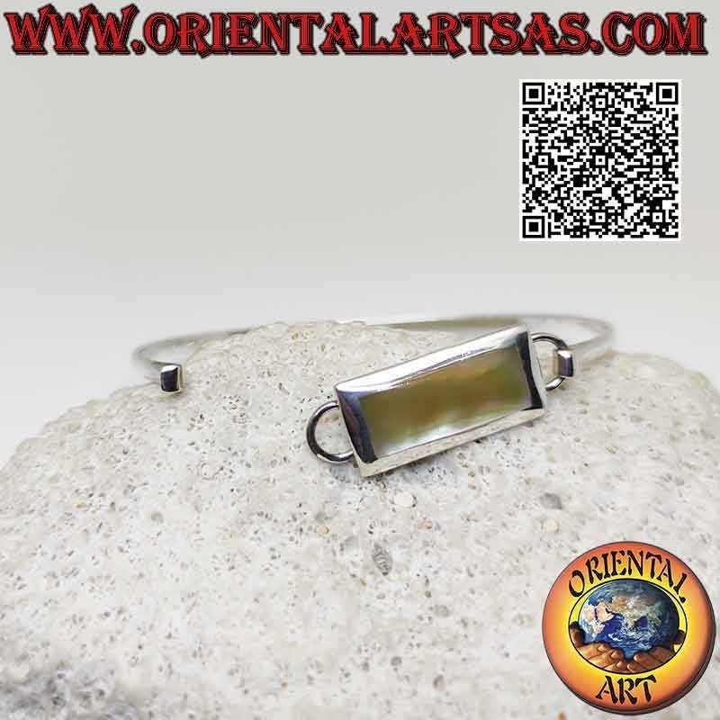 Glattes starres Armband aus 925 ‰ Silber mit rechteckigem Perlmuttdraht (Verschluss) (B)