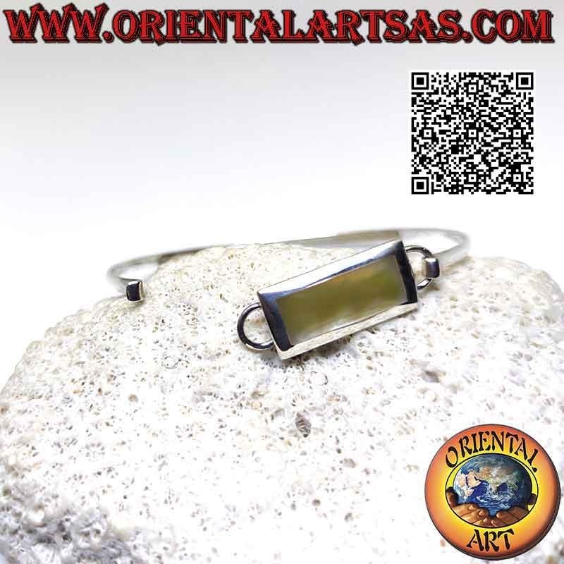 Bracelet lisse rigide en argent 925‰ avec fil de nacre rectangulaire (fermoir à emboîtement) (B)