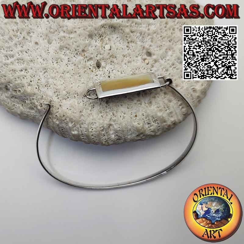 Bracciale rigido in argento 925‰ liscio con madreperla rettangolare a filo (chiusura a incastro) (B)