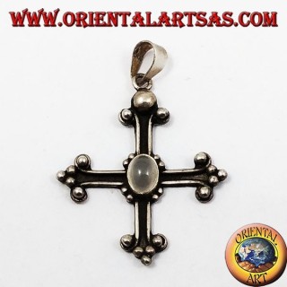 Silber Anhänger Kreuz mit Adular Mondstein verankert