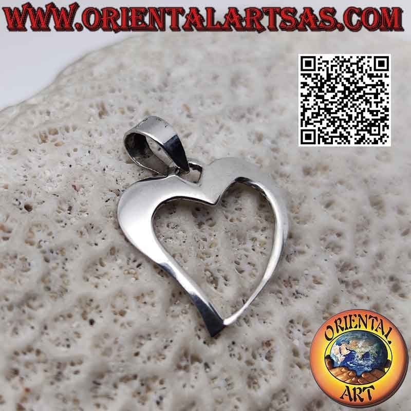 Pendentif en argent, contour d'un coeur asymétrique lisse (c)
