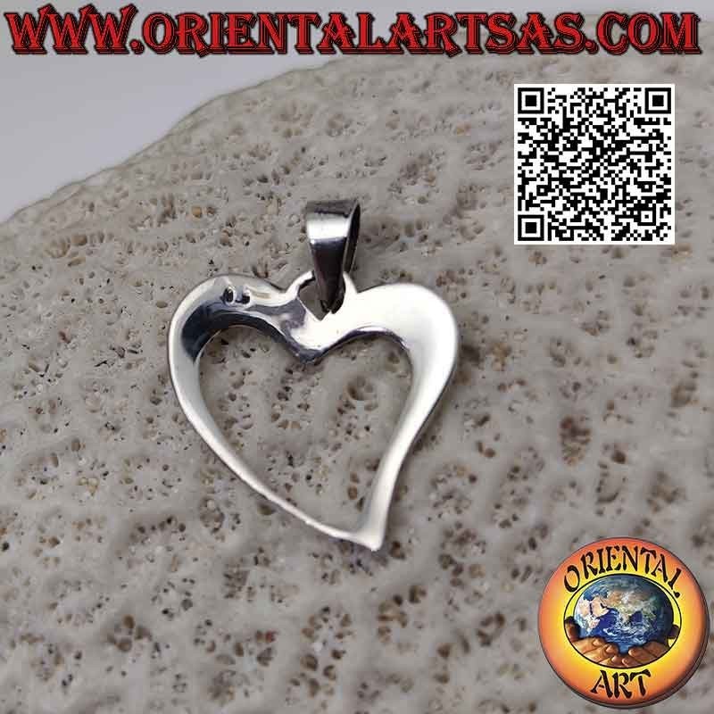 Ciondolo in argento, contorno di un cuore asimmetrico liscio (c)