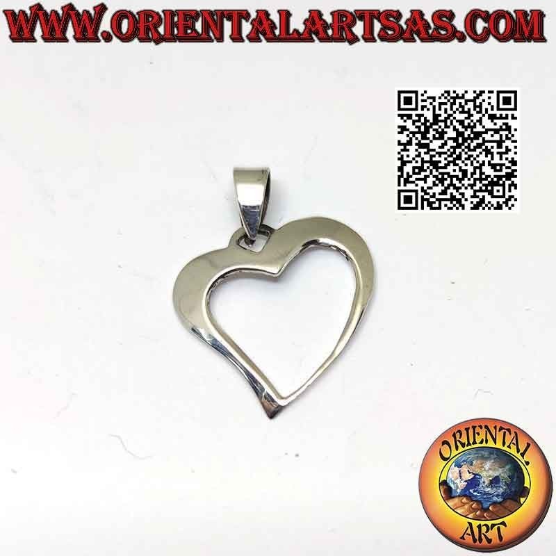 Colgante de plata, contorno de un corazón liso asimétrico (c)