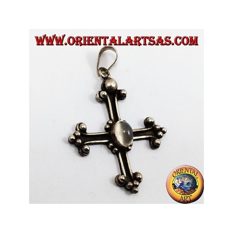 Pendentif argent, croix ancrée avec adularia pierre de lune