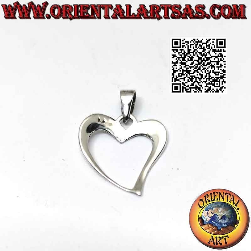 Silver pendant, contour of a smooth asymmetrical heart (c)