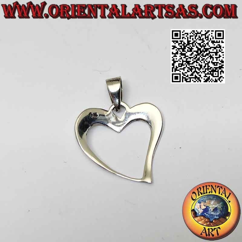Silver pendant, contour of a smooth asymmetrical heart (c)