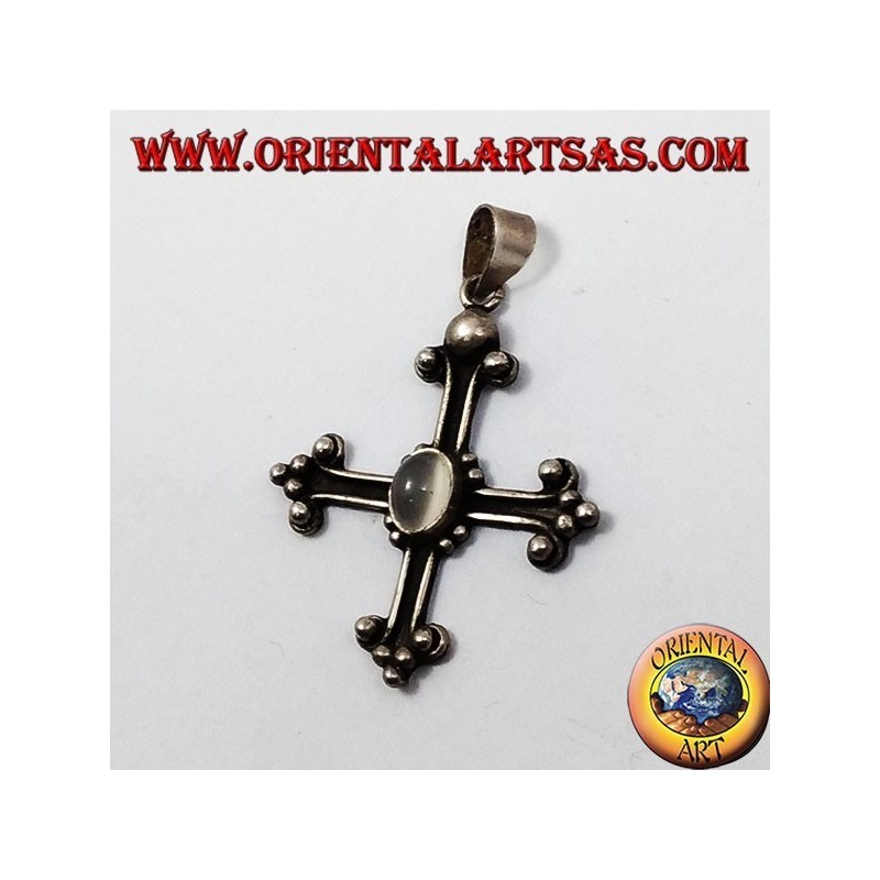 colgante de plata, cruz anclada con piedra de luna adularia