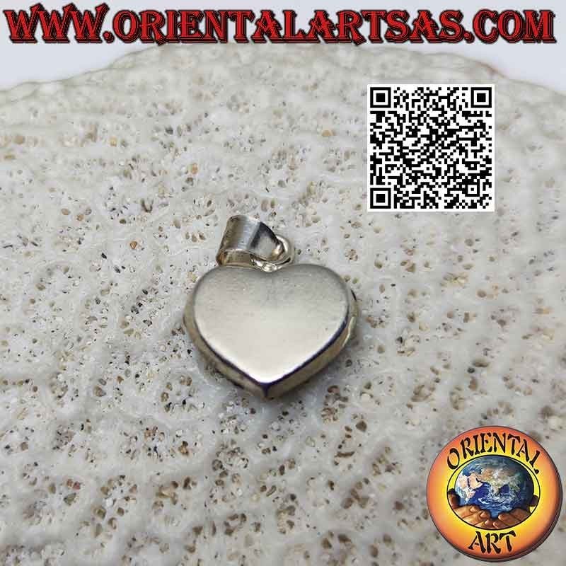 Silver pendant, heart of love studded with white micro-rhinestones and black contours