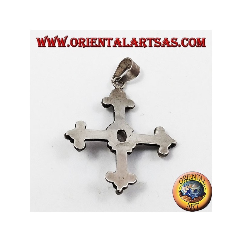 Pendentif argent, croix ancrée avec adularia pierre de lune