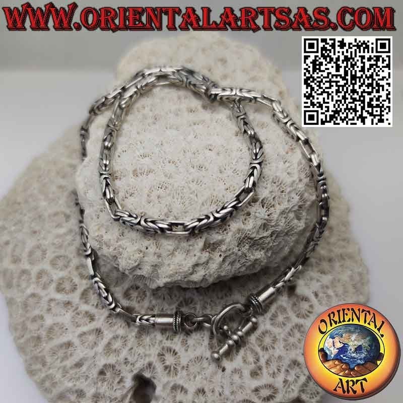 Collana in argento 925 ‰ a borobudur (maglia bizantina) da 41 cm x 3,5 mm (gancio a T)