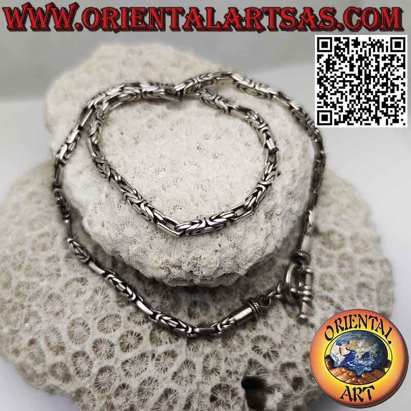 Collana in argento 925 ‰ a borobudur (maglia bizantina) da 41 cm x 3,5 mm (gancio a T)