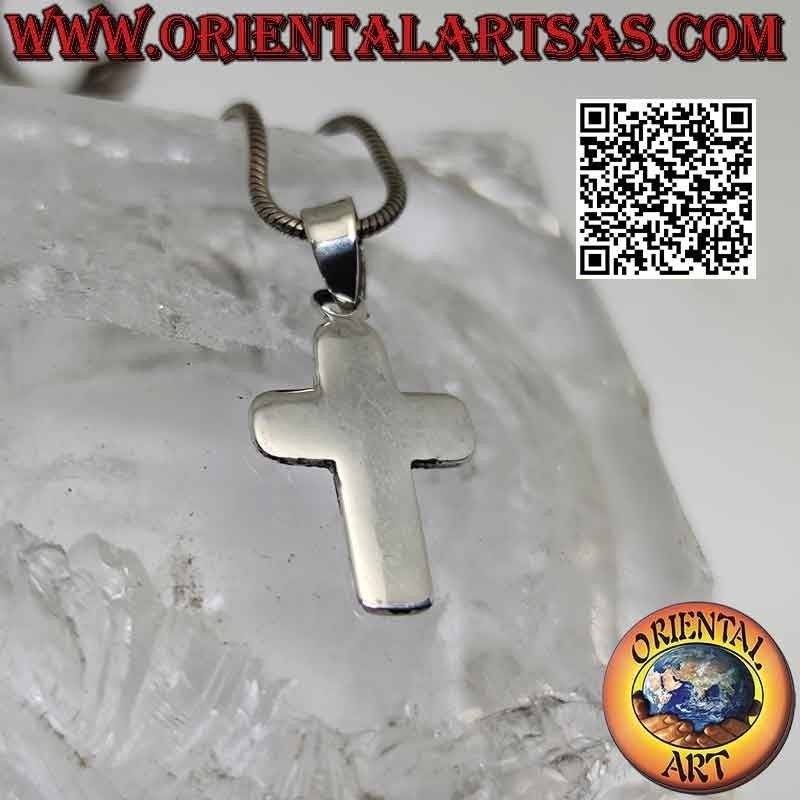 Pendentif Croix Latine Chrétienne Plat Lisse Biseauté Argent (19 * 14)