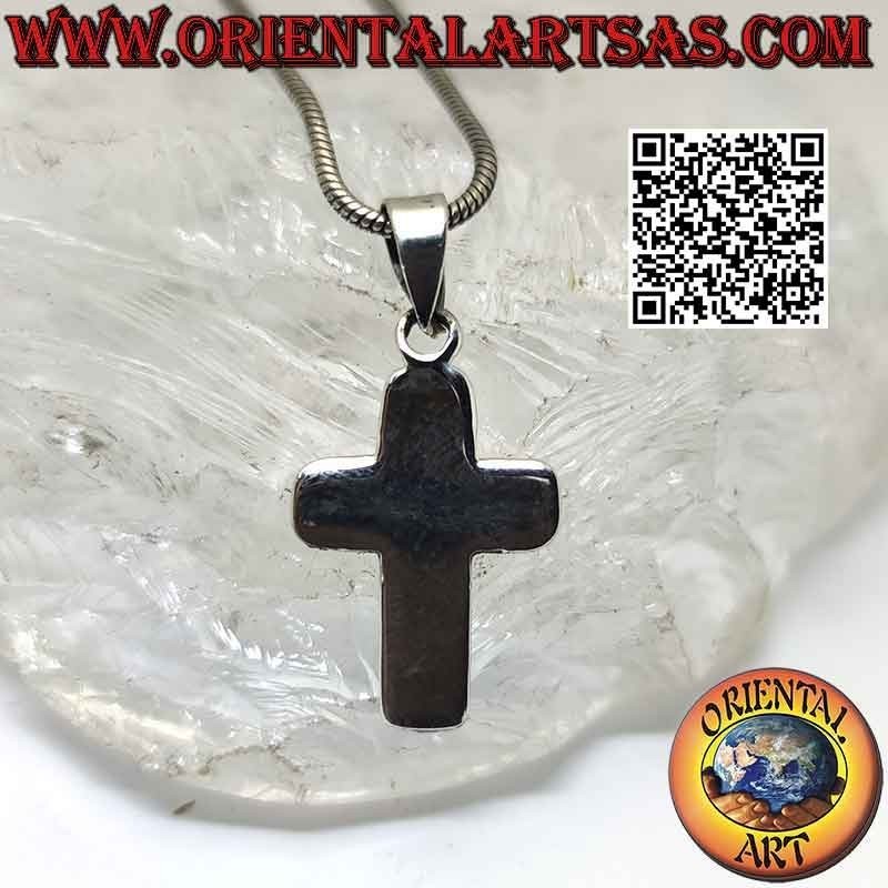 Silver Flat Smooth Beveled Christian Latin Cross Pendant (19 * 14)