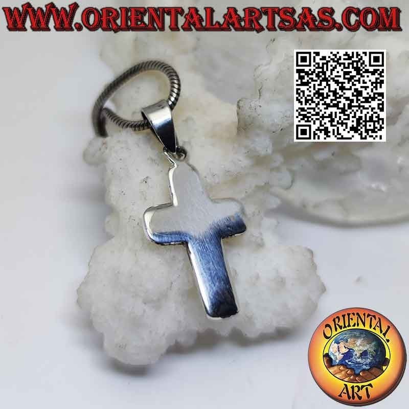 Silver Flat Smooth Beveled Christian Latin Cross Pendant (19 * 14)