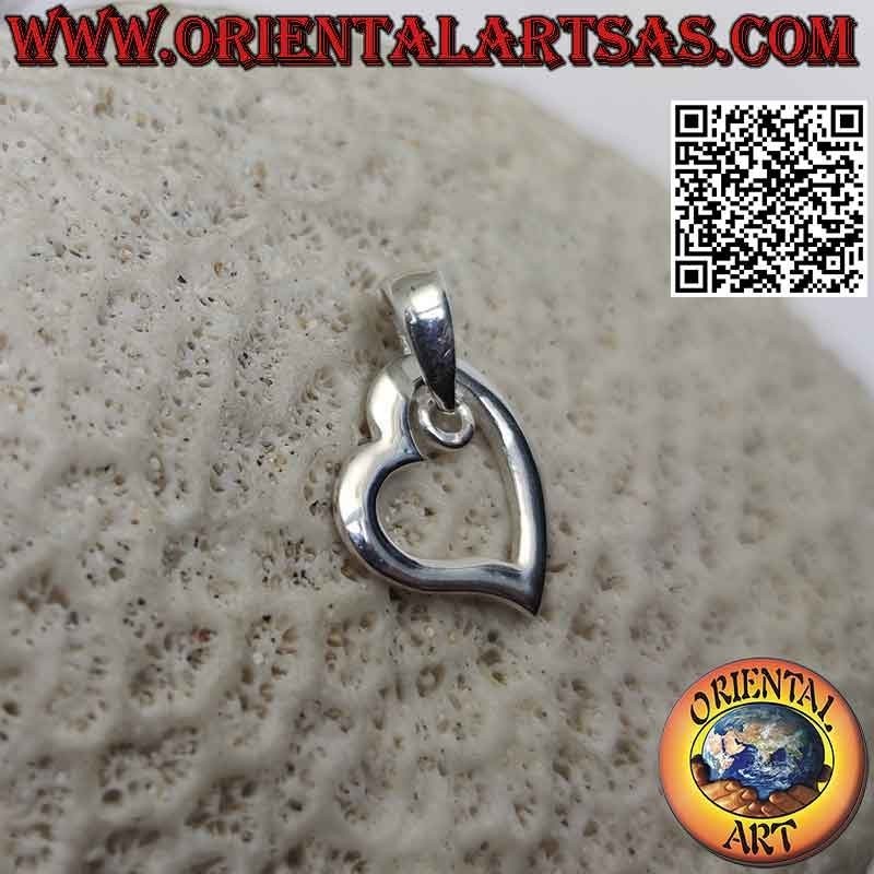 Silver pendant, contour of a thick smooth asymmetrical heart (d)