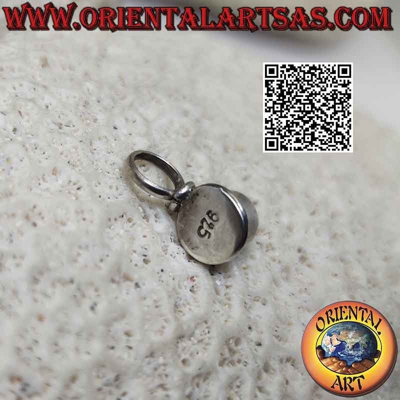 Ciondolo in argento con agata verde tonda cabochon su montatura liscia a bordo alto