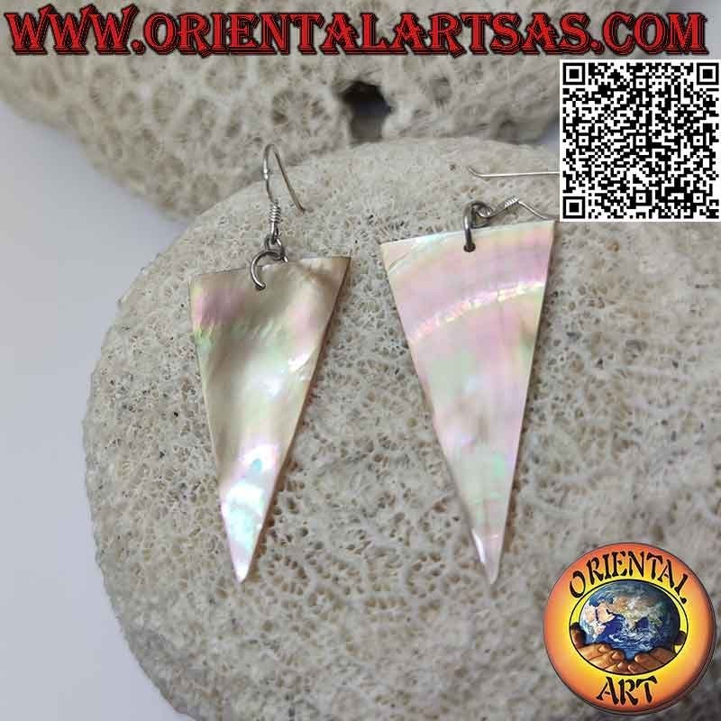 Boucles d'oreilles à levier en argent avec triangle isocèle inversé de nacre rosée