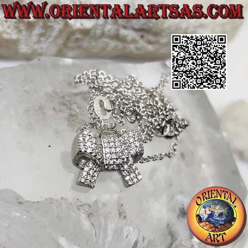 Colgante lazo de plata tachonado de circonitas completo con cadena de 45 cm