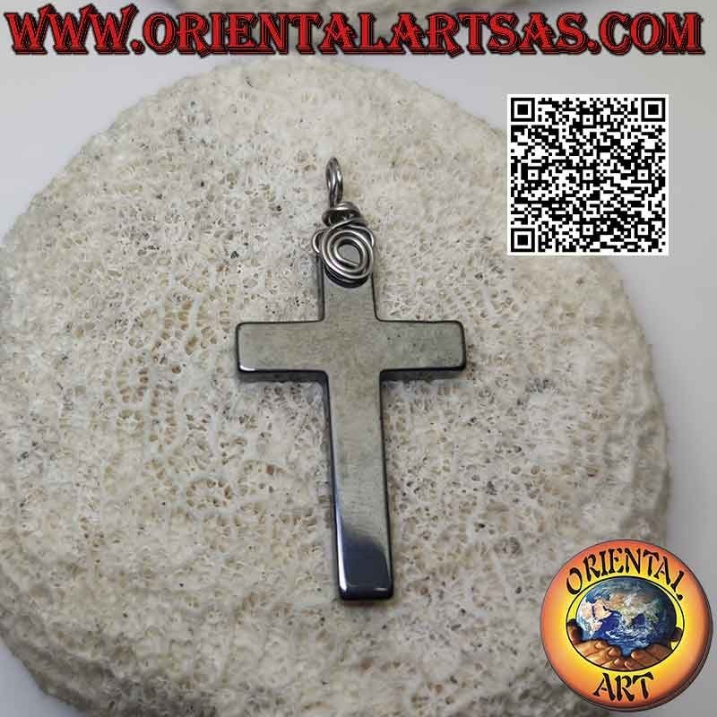 Hematite Christian Latin Cross Pendant (42x26)