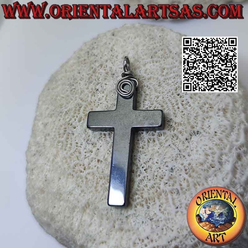 Pendentif Croix Chrétienne Hématite (42x26)
