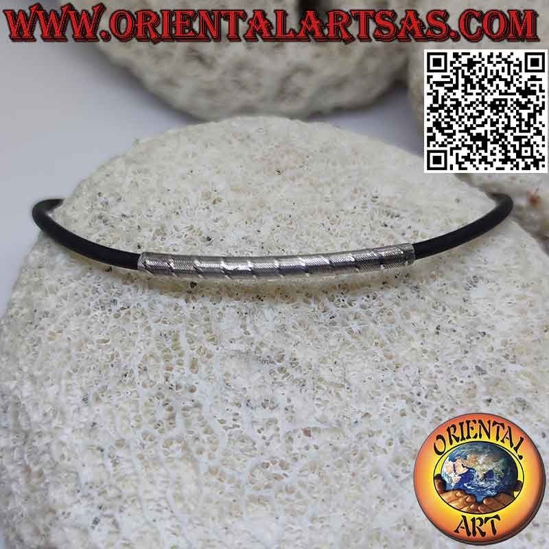 Bracciale Caucciù e Argento 925 con Inserto Centrale | Oriental Art