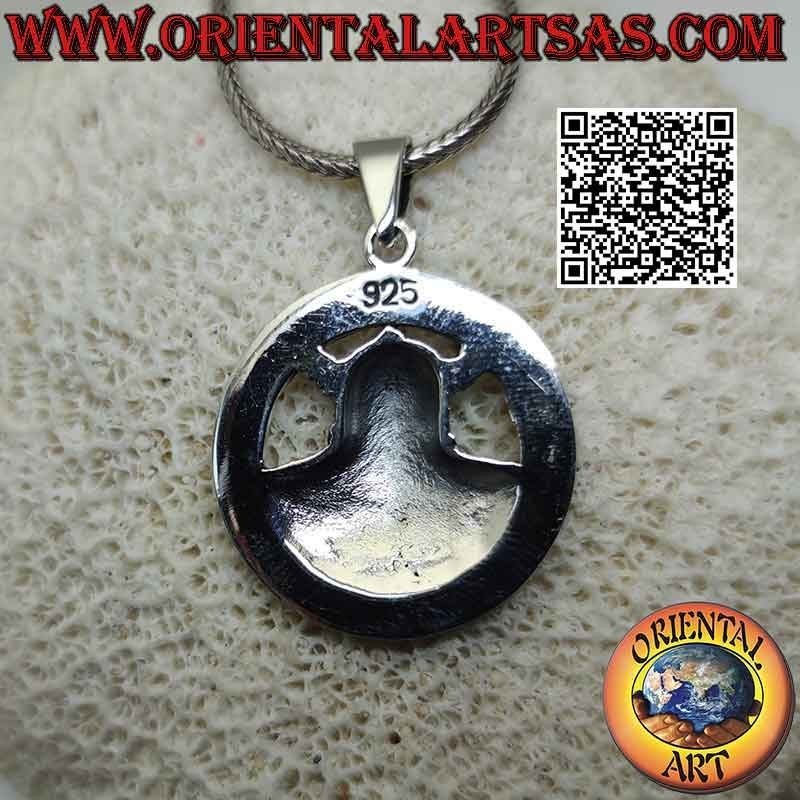 Silver pendant, half bust of Odin with Viking helmet in the rune disc