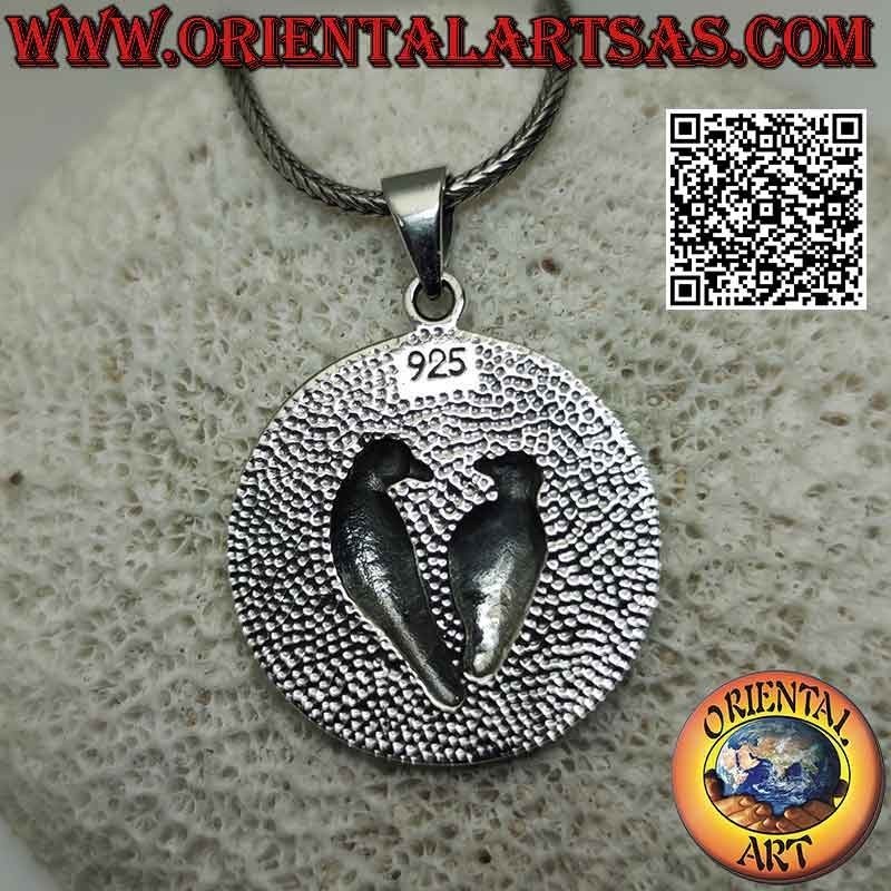 Silver pendant, "Huginn and Muninn" the ravens of Odin in the disc of runes