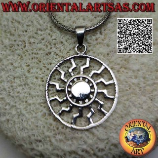 Pendentif en argent, soleil noir ou simple roue solaire ajourée et disque tressé (Ø 24 mm)