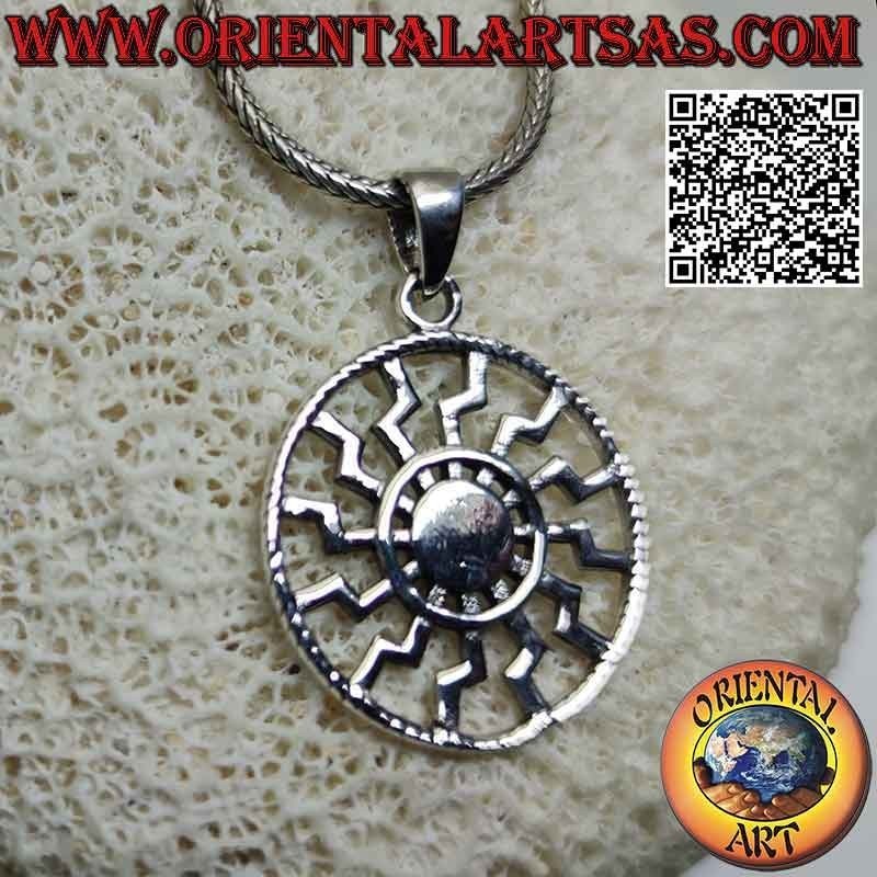 Pendentif en argent, soleil noir ou simple roue solaire ajourée et disque tressé (Ø 24 mm)
