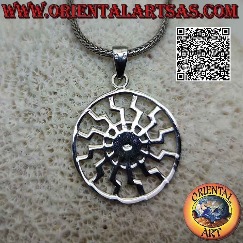 Ciondolo in argento, sole nero o ruota solare semplice traforata e disco intrecciato (24 mm Ø)