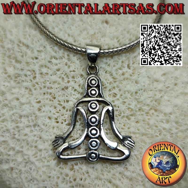 Colgante de plata, Buda en meditación (yoga) con los 7 chakras desbloqueados